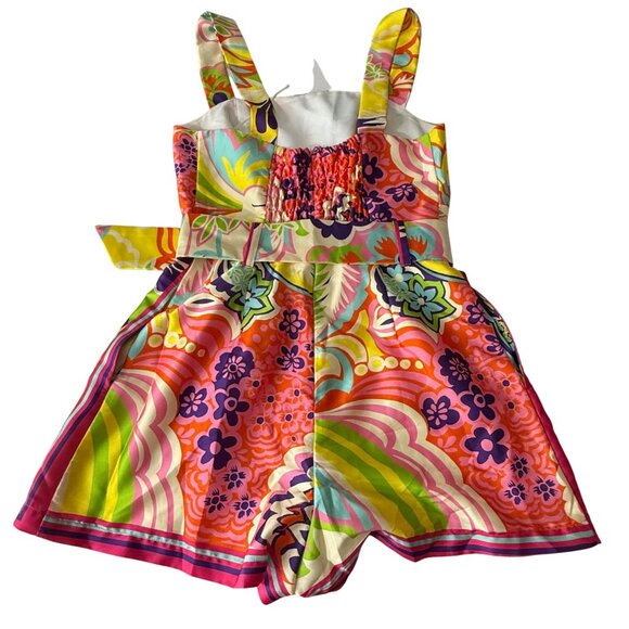 Lavender Brown Kendra Romper Pink Multi Floral Print Summer Outfit, S - Picture 3 of 15